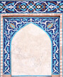 Detail of traditional persian mosaic wall with geometrical and floral ornament, Iran. Vertical frame with ceramic tile