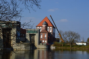 Sticker - Wehr und Kraftwerk am Fluss Weser in Dörverden, Niedersachsen