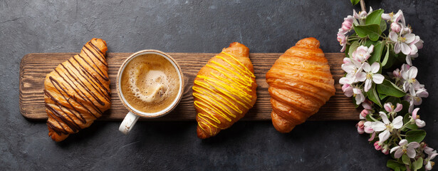 Wall Mural - Various croissants and coffee