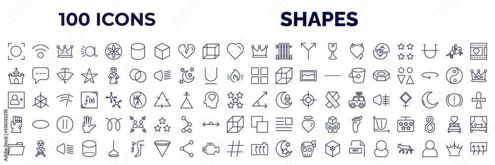 set of 100 shapes web icons in outline style. thin line icons such as ...
