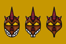 Set Of Brown Skull Demon With Yellow Eyes. Suitable For Mascot, Logo Or T-shirt Design