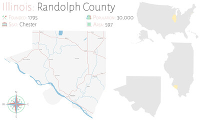  Large and detailed map of Randolph county in Illinois, USA.