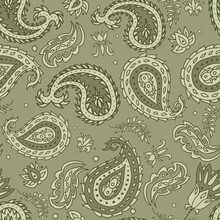 Seamless Pattern With Paisley And Flowers In Green Colors.
