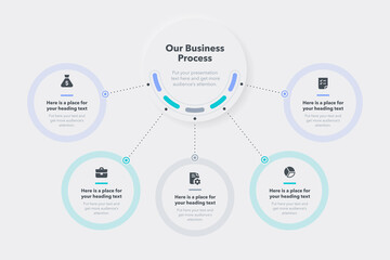 Poster - Simple business process template with five steps. Easy to use for your design or presentation.