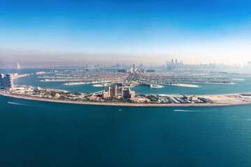 Dubai Palm Jumeirah island aerial view in United Arab Emirates