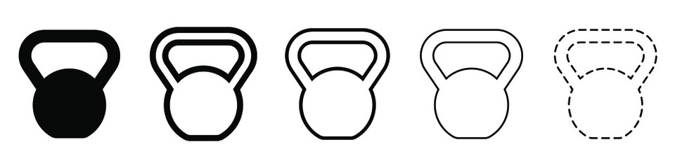 Wall Mural - Kettlebell icon. Set of different kettlebell. Vector illustration. Kettlebell for a sports hall. Black linear signs