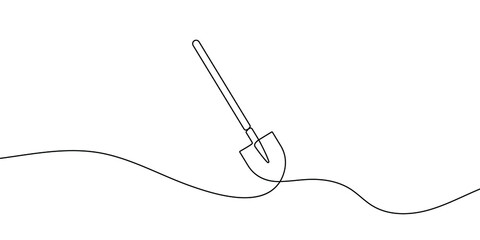Wall Mural - continuous line drawing of shovel. shovel linear icon. one line drawing background. vector illustrat
