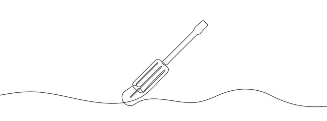 Wall Mural - continuous line drawing of screwdriver. screwdriver linear icon. one line drawing background. vector