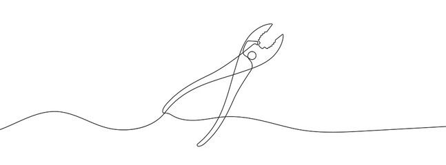 Wall Mural - continuous line drawing of pliers. pliers linear icon. one line drawing background. vector illustrat