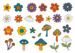 
 set of isolated retro flowers and mushrooms