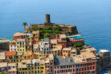 Wall Mural - 
Cityscape of the famous old village of Vernazza and seascape. Cinque Terre, National park in Liguria, La Spezia province, Italy, Europe. UNESCO world heritage site.