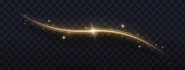 Wall Mural - Golden sparkling light trail. Magic light trail of glittering comet tail. Shimmering golden wave with glitter.