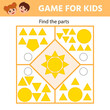 Educational game for preschool children. Find out what elements the picture consists of. The sun. The development of logic and attention. Vector illustration. Printable sheet