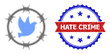 © Tensor Designs - Halftone dove jail icon, and bicolor grunge Hate Crime seal. Halftone dove jail icon is generated with small spheric items. Vector watermark with grunge bicolored style,