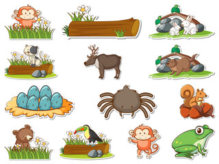 Canvas Print - Sticker set of cartoon wild animals