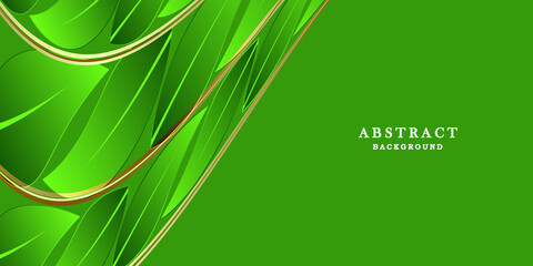 Abstract green and gold background  with leaves