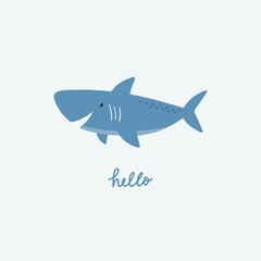 Wall Mural - Cute cartoon undersea world. Deep Ocean or sea with  shark. Vector illustration