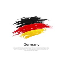 German Flag Brush Strokes. Stripes In Colors Of Flag Of Germany On A White Background. Vector National Poster Design, Template With Place For Text. Tricolor. State German Patriotic Banner, Cover