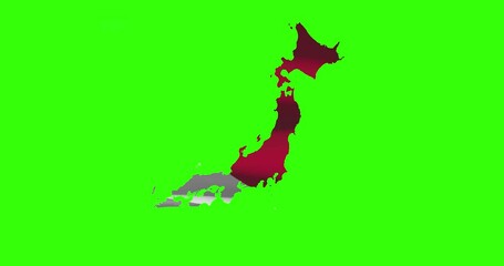 Wall Mural - Japan country shape outline on green screen with national flag waving animation