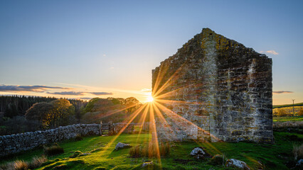 Canvas Print - Sunstar on Black Middens Bastle House, in the Dark Skies section of the Northumberland 250, a scenic road trip though Northumberland with many places of interest along the route