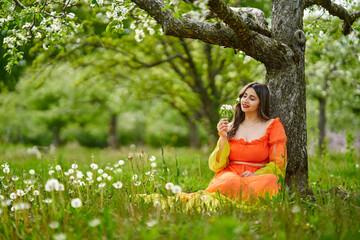 Sticker - Young woman in apple orchard