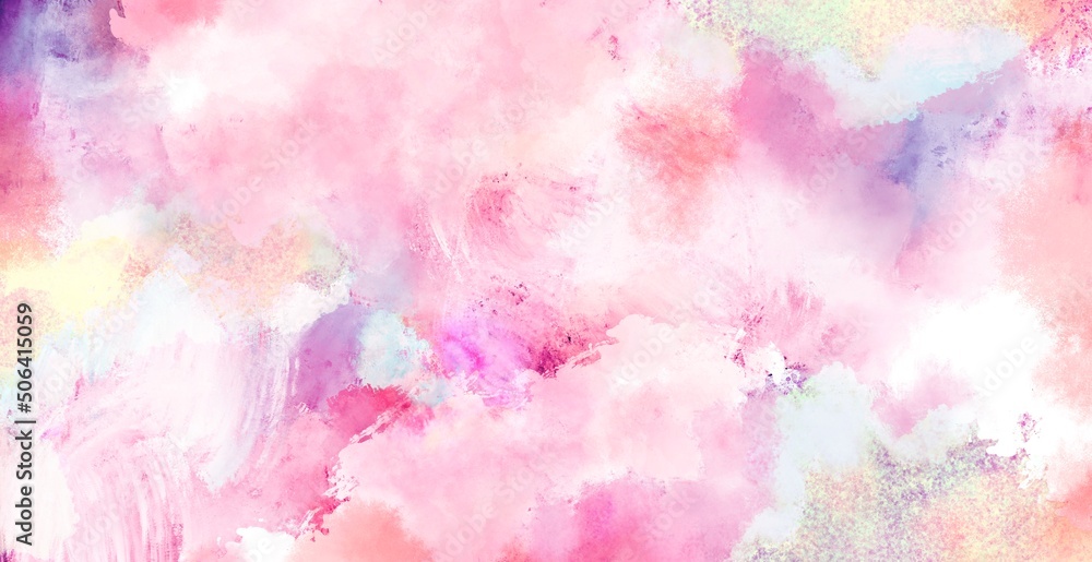 わたあめのようなパステルピンクのカラフルな抽象画 手描き背景