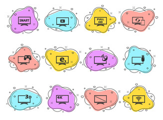 smart tv glyph vector icons on color bubble shapes isolated on white background. smart tv icon set for web design, mobile apps and ui design