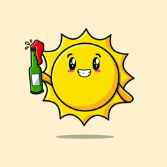 Wall Mural - Cute cartoon character Sun with soda bottle in modern cute style design 