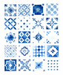 © Uli Prozorova - Watercolor Mediterranean blue tiles hand drawn elements set isolated