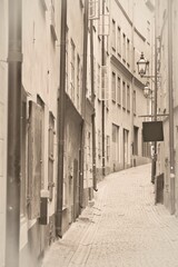 Sticker - Stockholm Old Town. Faded paper sepia tone vintage Stockholm postcard style.