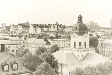 Wall Mural - Norrmalm, Stockholm. Faded paper sepia tone vintage Stockholm postcard style.