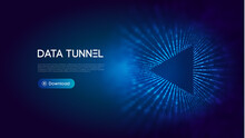 Triangle Tunnel Big Data Vector Illustration. Abstract Digital Background. Computer Triangle Tunnel Technology Background. Sorting Data And Network Security. Innovation Technology Business Abstract