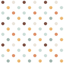 Watercolor Seamless Pattern. Polka Dot Baby Print. Brown, Beige, Blue, Orange Dots On White Background. For Wallpapers, Postcards, Wrappers, Greeting Cards, Textile, Invitations