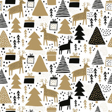 Holiday Pattern Christmas Decoration. Snow In The Woods. White Trees And Spruce. Vector Illustration.