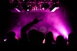© Torkhov - raised hands of crazy people at a rock concert, front and back background is blurred with bokeh effect
