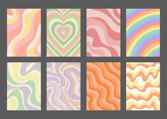 Aufkleber - Cool Groovy Pattern Posters Collection. Set of Y2K Textures. Trendy Abstract Backgrounds.