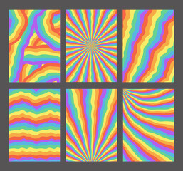 Poster - Set Of Cool Vintage Y2k backgrounds. Groovy Psychedelic Posters.Retro Funky Colorful Backdrops.