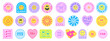 Cool Y2K Stickers Pack Vector Design. Trendy Cute Girly Patches Collection. Smile Emotions.