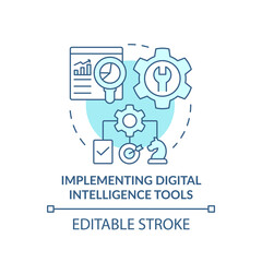 Implement digital intelligence tools turquoise concept icon. Digital first strategy abstract idea thin line illustration. Isolated outline drawing. Editable stroke. Arial, Myriad Pro-Bold fonts used