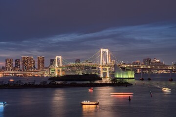 Sticker - The Rainbow Bridge neighborhood in Tokyo Japan at Sunset