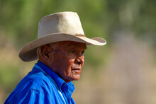 Close Up Of An Aboriginal Stockman With Akubra Hat.