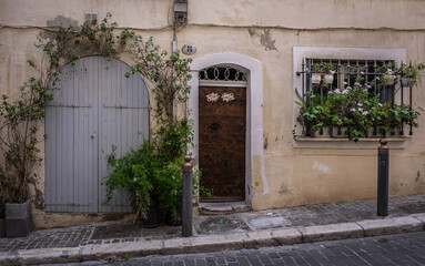 Close up of an entrance house in Le Panier district, Marseille, France