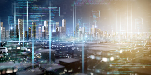 Wall Mural - smart city with network and communication connection - 3d rendering