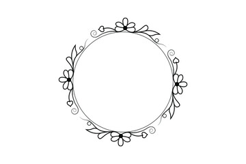Canvas Print - floral circle frame, flower drawing vector