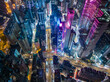 Top view of Hong Kong busy city street at night