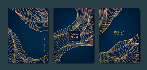 Vector line wavy background with gold texture. Luxury black pattern. Premium backdrop for business layout, texture for print, poster, book, cover