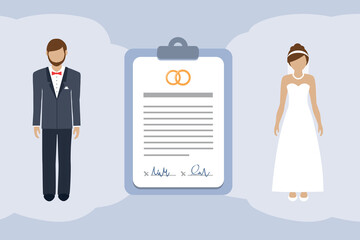 Wall Mural - marriage contract info graphic with married couple pictogram