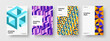 Abstract geometric tiles presentation layout bundle. Vivid company identity A4 vector design illustration set.