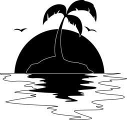 Wall Mural - Beach With Coconut Trees Silhouettes Beach With Coconut Trees SVG EPS PNG