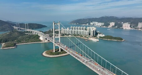 Canvas Print - Drone fly over Hong Kong Tsing Ma bridge